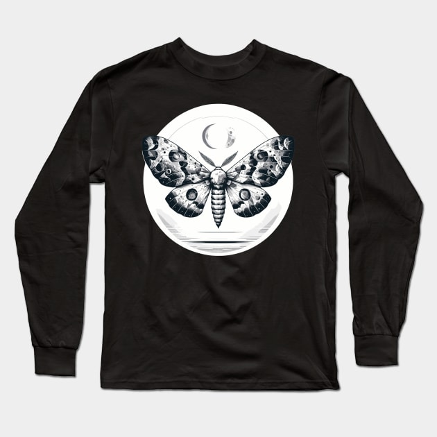 Moonlit Wings: Lunar Moth Long Sleeve T-Shirt by Graphic Wonders Emporium